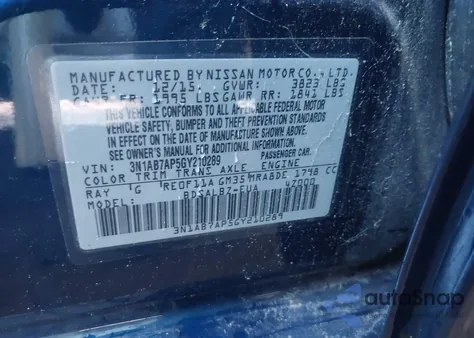 2016 Nissan Sentra S из США, поврежденный, VIN 3N1AB7AP5GY210289